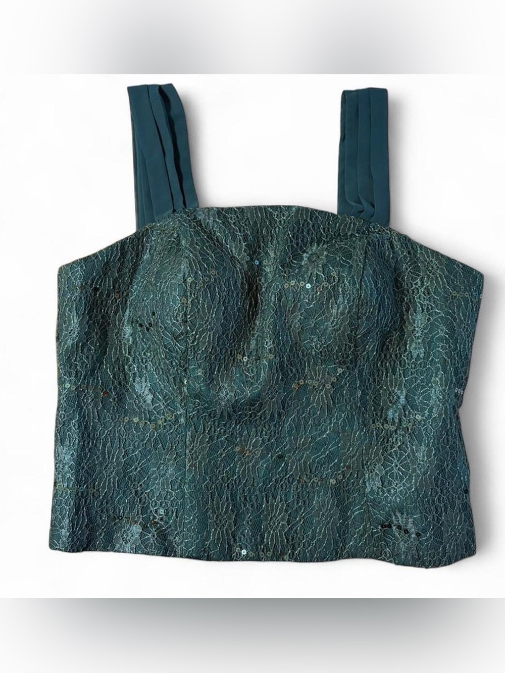 Formal Lace Corset Top Sequin Evening Bodice Teal Blue Size 14 NWT